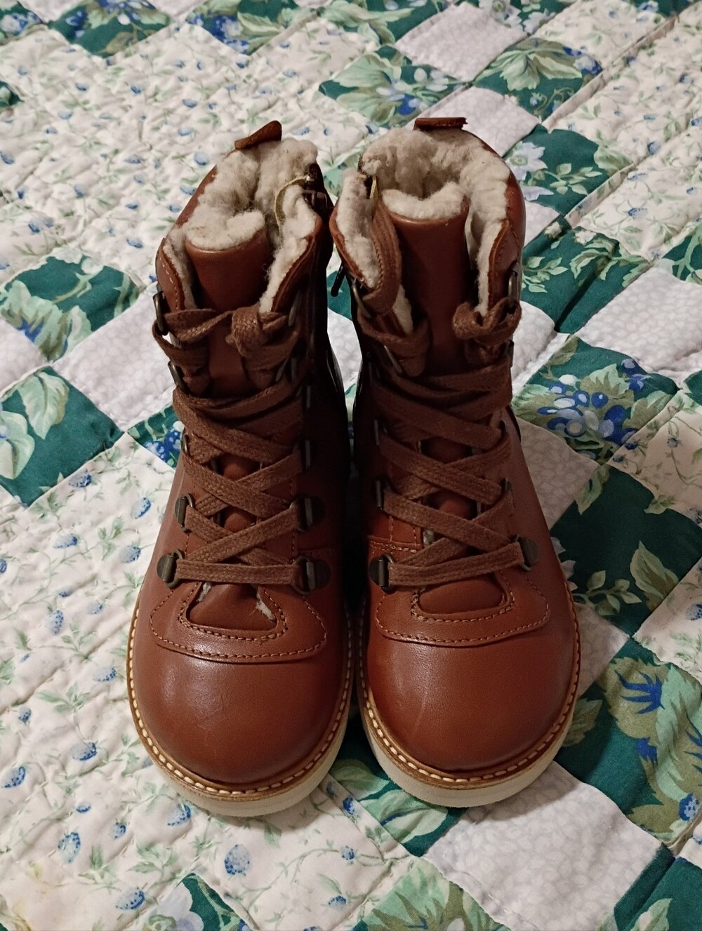 Young Soles Brown Leather Fur Lined Boots Size 26EU/9.5US NWOB